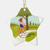 Ornement Étoile En Céramique Bicyclette d'équitation de fille vers le haut du (Gauche)