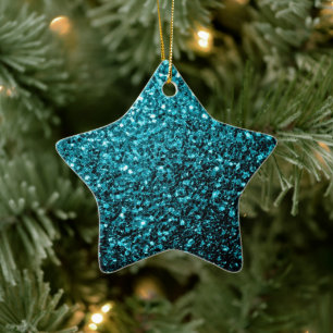 Ornement Étoile En Céramique Bleu aqua brillant faux paillettes scintille