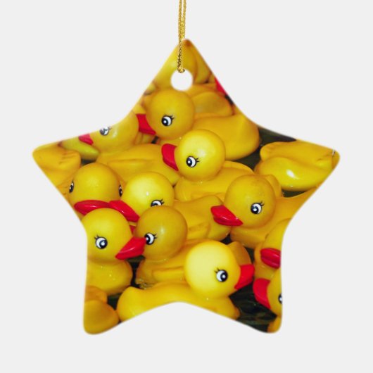Ornement Étoile En Céramique Canards en caoutchouc jaune mignon (Devant)