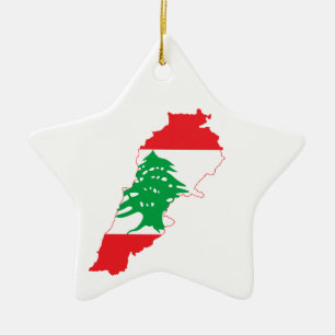 Ornement Étoile En Céramique Carte du drapeau du Liban