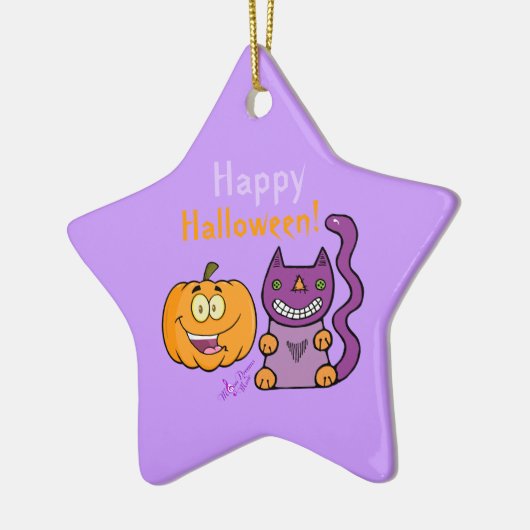 Ornement Étoile En Céramique Chat pourpre et Citrouille heureux Halloween Star (Gauche)
