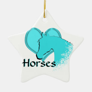 Ornement Étoile En Céramique Chevaux cardiaques III (aqua)
