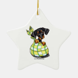 Ornement Étoile En Céramique Chiot de sac à Pinscher de dobermann