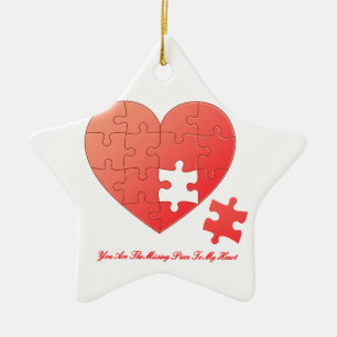 Ornement Étoile En Céramique Coeur de puzzle avec le morceau et la citation