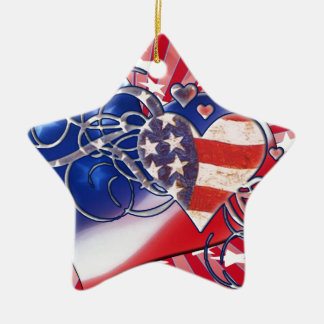 ORNEMENT ÉTOILE EN CÉRAMIQUE COEUR PATRIOTIQUE DÉMARRAGE 4 JUILLET