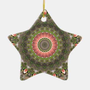 Ornement Étoile En Céramique Conception rose et verte de mandala