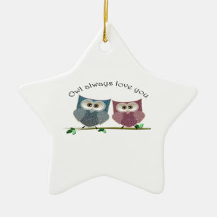 Ornement Étoile En Céramique De hibou amour toujours vous, art mignon de hiboux