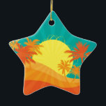 Ornement Étoile En Céramique Design de surf tropical rétro de Sunset Beach<br><div class="desc">Avec un design d'une plage tropicale rétro au coucher du soleil avec des palmiers. Ce design surf aux couleurs rouge,  orange et jaune rappelle une station balnéaire tropicale en été. Pour les amateurs de soleil,  de surf et de sable et de couchers de soleil tropicaux..</div>
