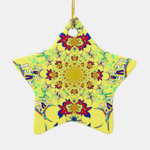 Ornement Étoile En Céramique Design en damas floral brillant et coloré