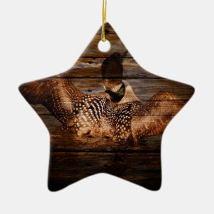 Ornement Étoile En Céramique Dingue en bois d'oiseaux aquatiques de pays
