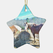 Ornement Étoile En Céramique Ébauche secourue Chevaux mangeant foin (Gauche)