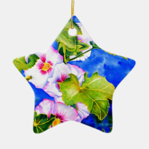 Ornement Étoile En Céramique Elégante aquarelle rose fleurs florales Hollyhocks