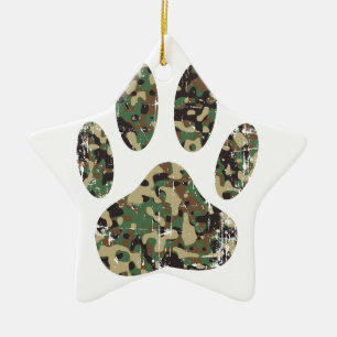 Ornement Étoile En Céramique Empreinte de patte de chien Camo en détresse