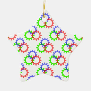 Ornement Étoile En Céramique Engrenages rouges, verts et bleus