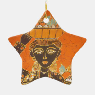 Ornement Étoile En Céramique Femme africaine portant panier d'art