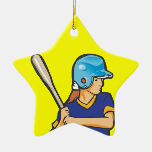 Ornement Étoile En Céramique fille softball joueur de baseball graphique