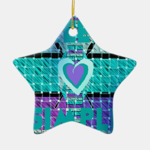 Ornement Étoile En Céramique Gardez-le simple : Cyan Heart & Clarity Art Motif