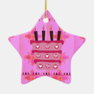 Ornement Étoile En Céramique Gâteau d'anniversaire floral pour elle / Filles Ar