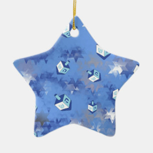 Ornement Étoile En Céramique Heureux Hanoukka Falling Star et Dreidels