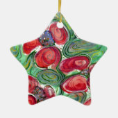 Ornement Étoile En Céramique Imaginaire Fleurs rouges (Dos)