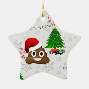 Ornement Étoile En Céramique joyeux noël poo émoji