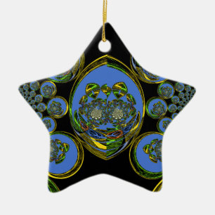 Ornement Étoile En Céramique Kaleidoscope bleu et jaune Imprimer