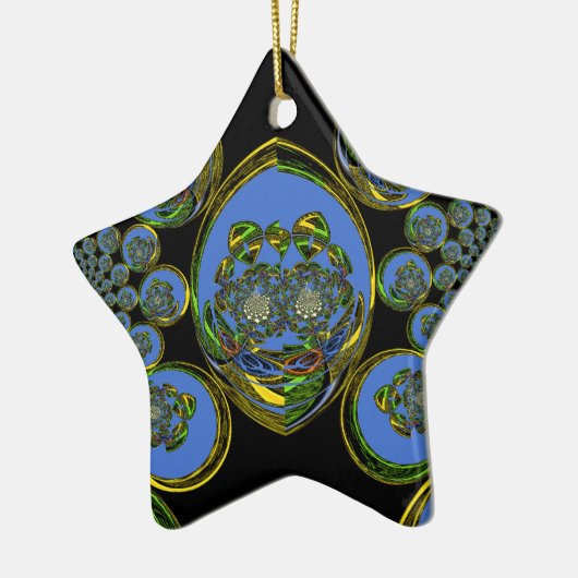 Ornement Étoile En Céramique Kaleidoscope bleu et jaune Imprimer (Gauche)