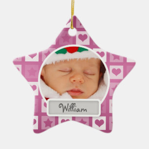 Ornement Étoile En Céramique Les premiers coeurs et étoiles de Noël du bébé ros