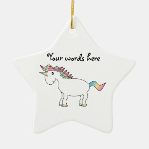 Ornement Étoile En Céramique Licorne blanche mignonne d'arc-en-ciel