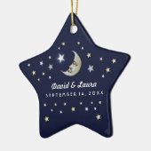 Ornement Étoile En Céramique Marine Blue Gold & White Moon & Stars Mariage Pers (Gauche)