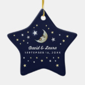 Ornement Étoile En Céramique Marine Blue Gold & White Moon & Stars Mariage Pers (Dos)