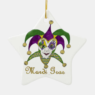 Ornement Étoile En Céramique Masque de bouffons de Mardi Gras coloré