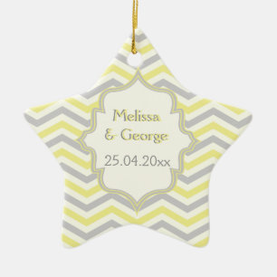 Ornement Étoile En Céramique Modern yellow, grey, ivory chevron pattern custom