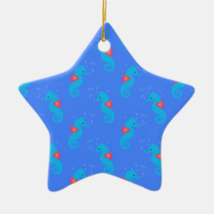 Ornement Étoile En Céramique Motif Blue Seahorse