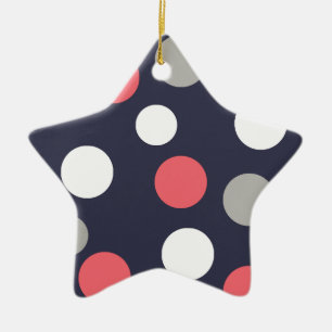 Ornement Étoile En Céramique Motif Cercles Boules Gris Blanc Corail Rose