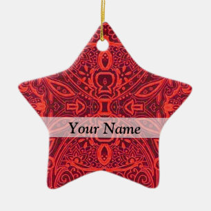 Ornement Étoile En Céramique Motif damassé rouge