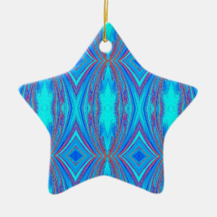 Ornement Étoile En Céramique Motif de diamants turquoise bleu clair