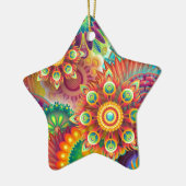 Ornement Étoile En Céramique Motif de fleurs Abstraites aux couleurs vives (Gauche)