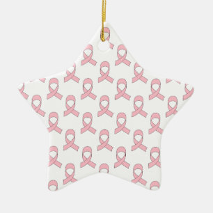 Ornement Étoile En Céramique Motif de ruban rose
