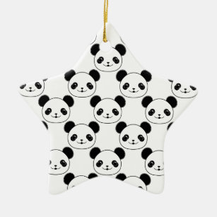 Ornement Étoile En Céramique Motif Kawaii Panda En Noir Et Blanc