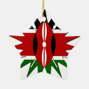 Ornement Étoile En Céramique Motif vibrant du drapeau kenyan : une œuvre d'art