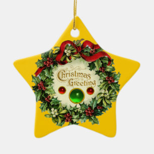 ORNEMENT ÉTOILE EN CÉRAMIQUE NOËL COURONNE AVEC MISTLETOES ET BERRIES SAINES