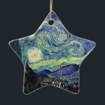 Ornement Étoile En Céramique Nuit étoilée par van Gogh<br><div class="desc">Van Gogh était obsédé par le symbolisme des objets lumineux et de la couleur. La lampe était un symbole de calme et de sécurité. L'étoile symbolisait la foi, et la lumière, les réalités humaines. Le bleu ultramarin profond était infini, tandis que le rouge et le vert exprimaient "ces choses terribles,...</div>