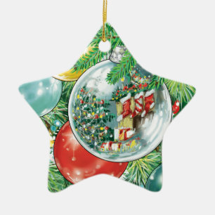Ornement Étoile En Céramique Peinture de réflexion d'arbre de Noël de famille