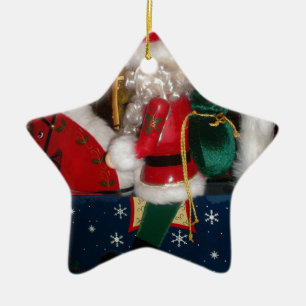 Ornement Étoile En Céramique Père Noël de Noël à cheval avec de l'art de la nei
