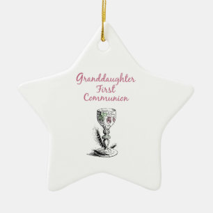 Ornement Étoile En Céramique Petite-fille Première Communion Rose, Calice