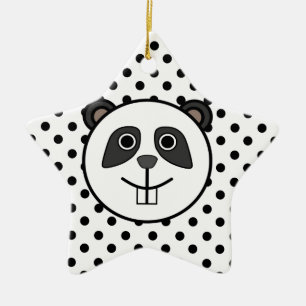 Ornement Étoile En Céramique Points Panda Polka noir blanc