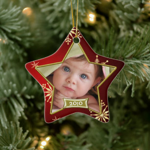Ornement Étoile En Céramique Premier cadre photo de Noël pour bébé