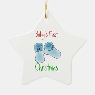 Ornement Étoile En Céramique Premier Noël du bébé (garçon)