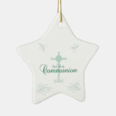 Ornement Étoile En Céramique Première Communion sainte, Script en vert tendre (Droite)